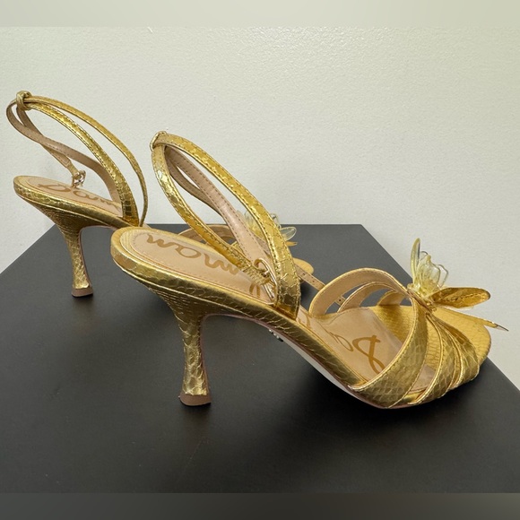 NEW IN BOX Sam Edelman Gold Heels with Floral Accent Size 6.5 Delicate - Picture 6 of 13